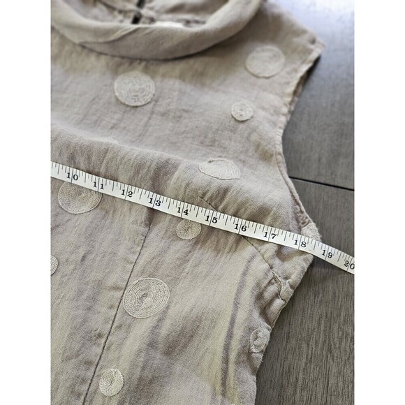 Lina Tomei Tan Gray Linen Embroidered Dress Shift Sz L Lagenlook Minimalistic - Picture 5 of 11